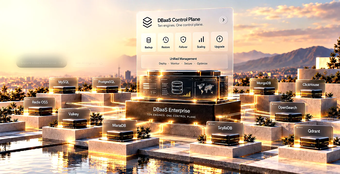 Control Plane ی DBaaS Enterprise و موتورهای پایگاه داده روی سکوهای جدا.