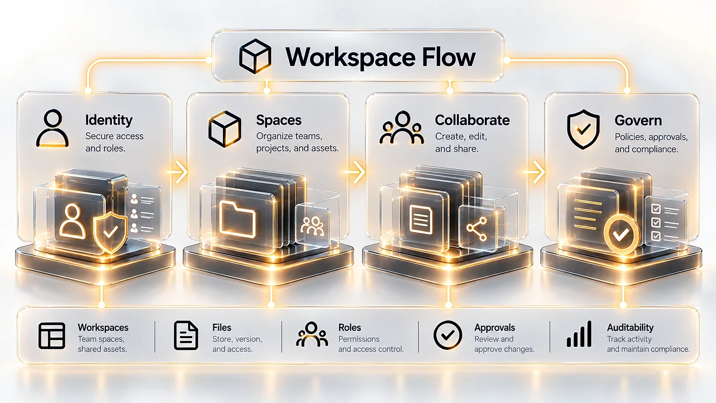 فلوی 4SO Workspace: هویت، فضاها، همکاری، حاکمیت.